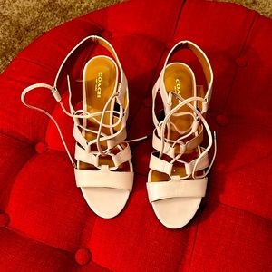 Womens Coach gladiator style sandal, cream color, size 7.5M.